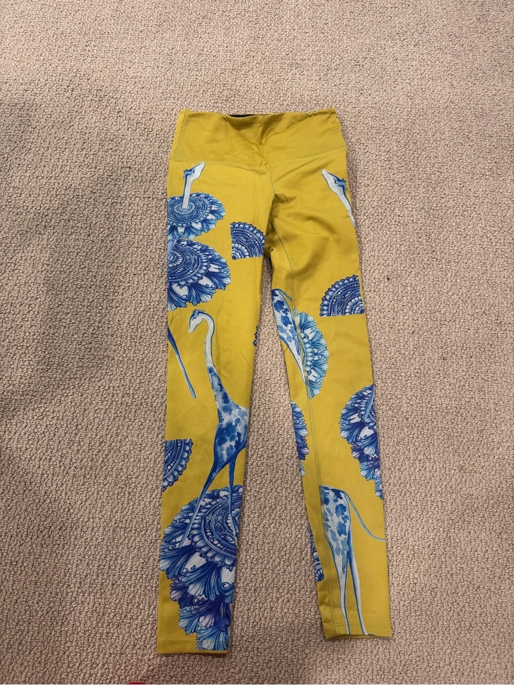 Noli Yellow Leggings with Blue Crane Motif